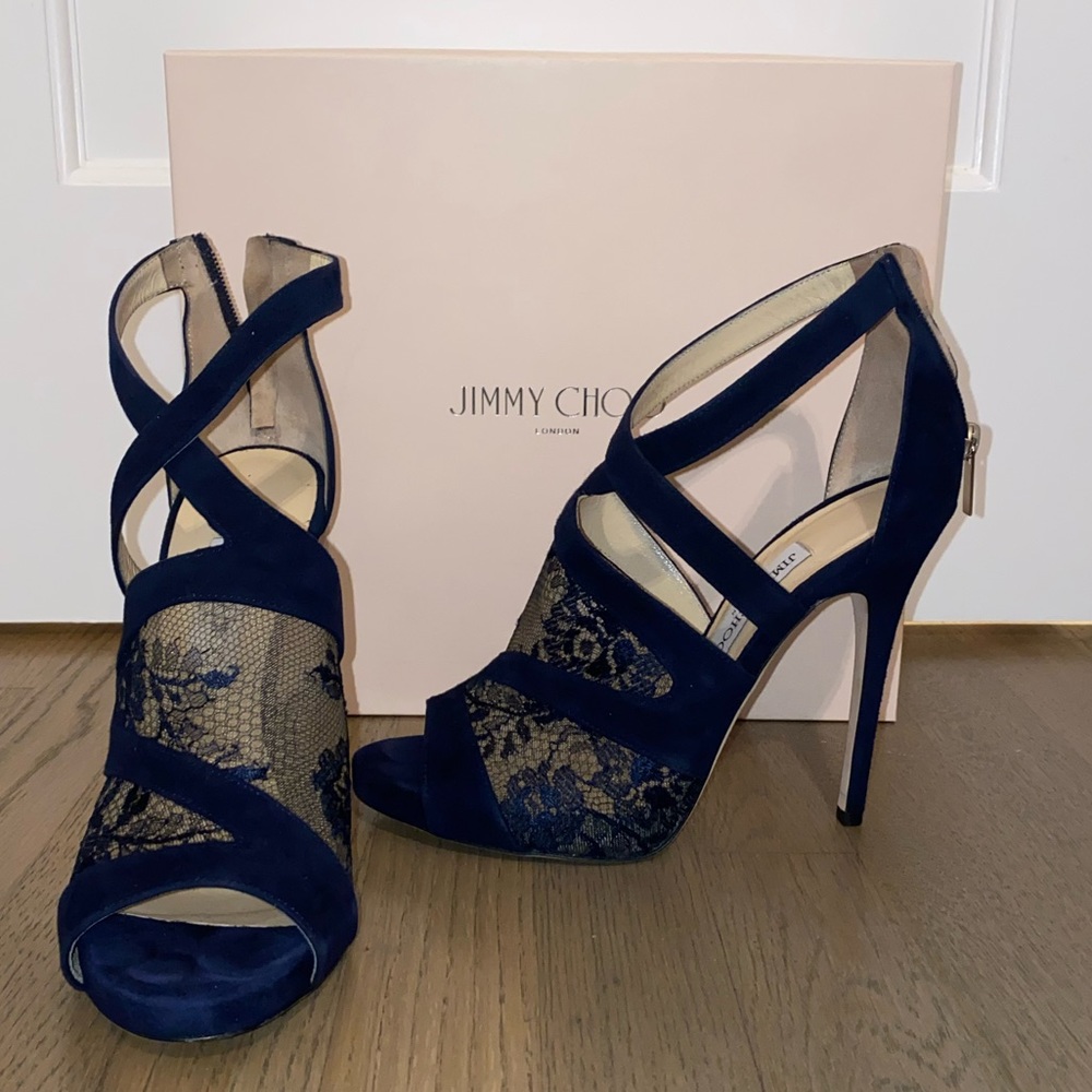 Jimmy Choo Suede Lace Navy Heels
